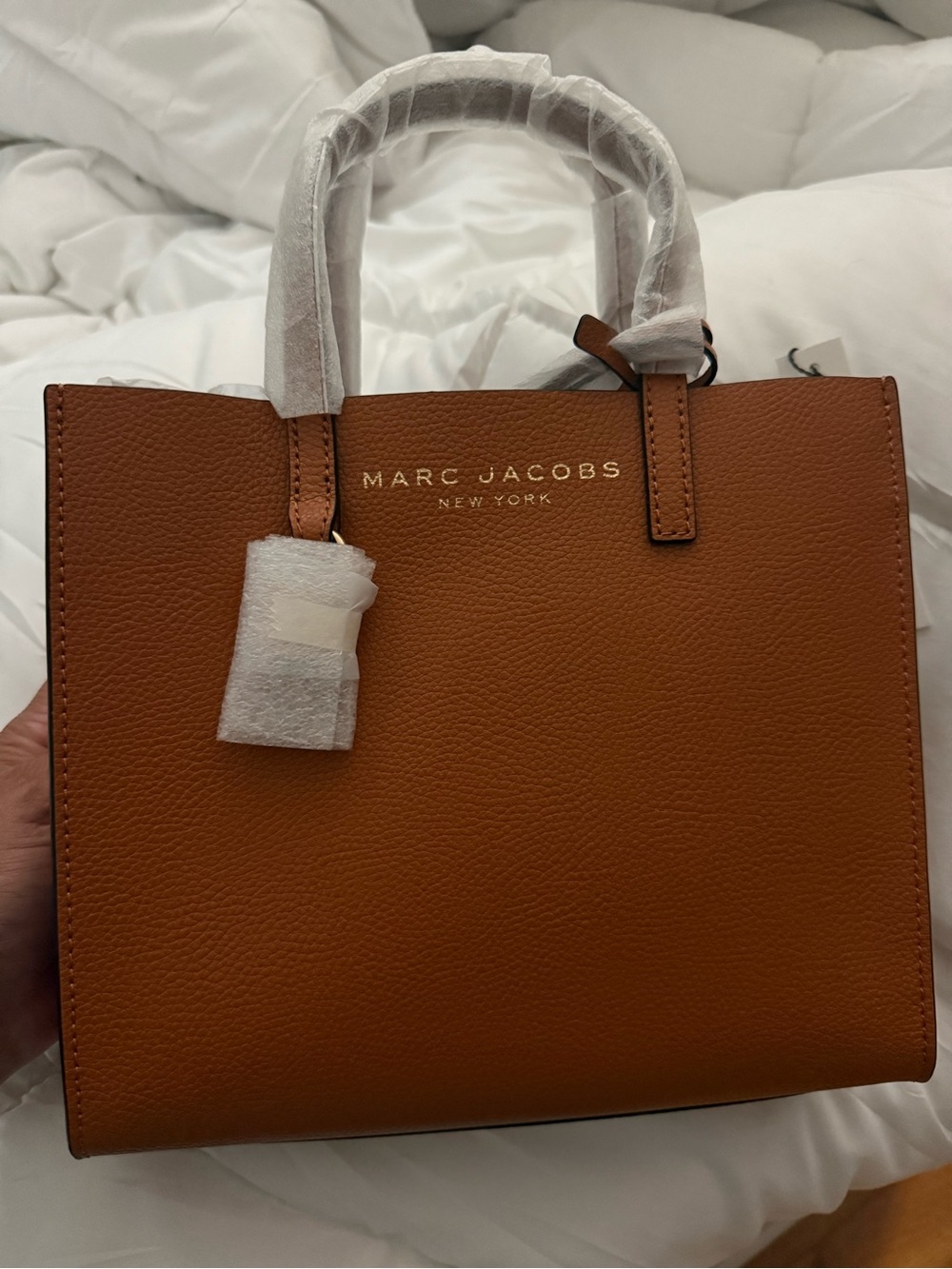 Marc Jacobs Leather Mini Tote in Cognac Brown